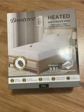 Beautyrest Heated Mattress Pad Full - White 5 heat setting 10 hours of heat New